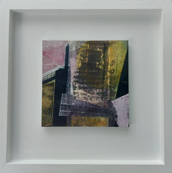 Hand Made Collage mounted on a wooden panel framed in a white frame