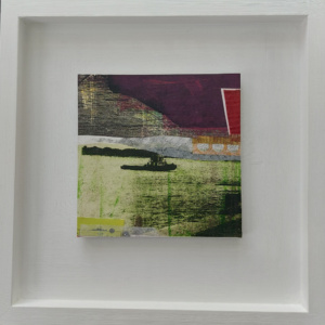 Hand Made Collage mounted on a wooden panel framed in a white frame