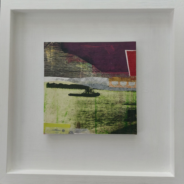 Hand Made Collage mounted on a wooden panel framed in a white frame